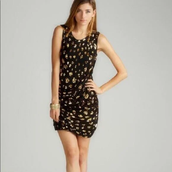 french connection black gold sequin dress French Connection Ozlem Sequin Fit and Flare Dress